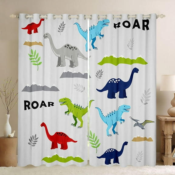 Manfei Multicolor Dinosaur Blackout Curtains Set of 2 (52x84 Each),Cute Cartoon Dino Window Curtains,Ancient Wild Aniaml Curtains and Drapes For Boy,Super Cozy Room Decor
