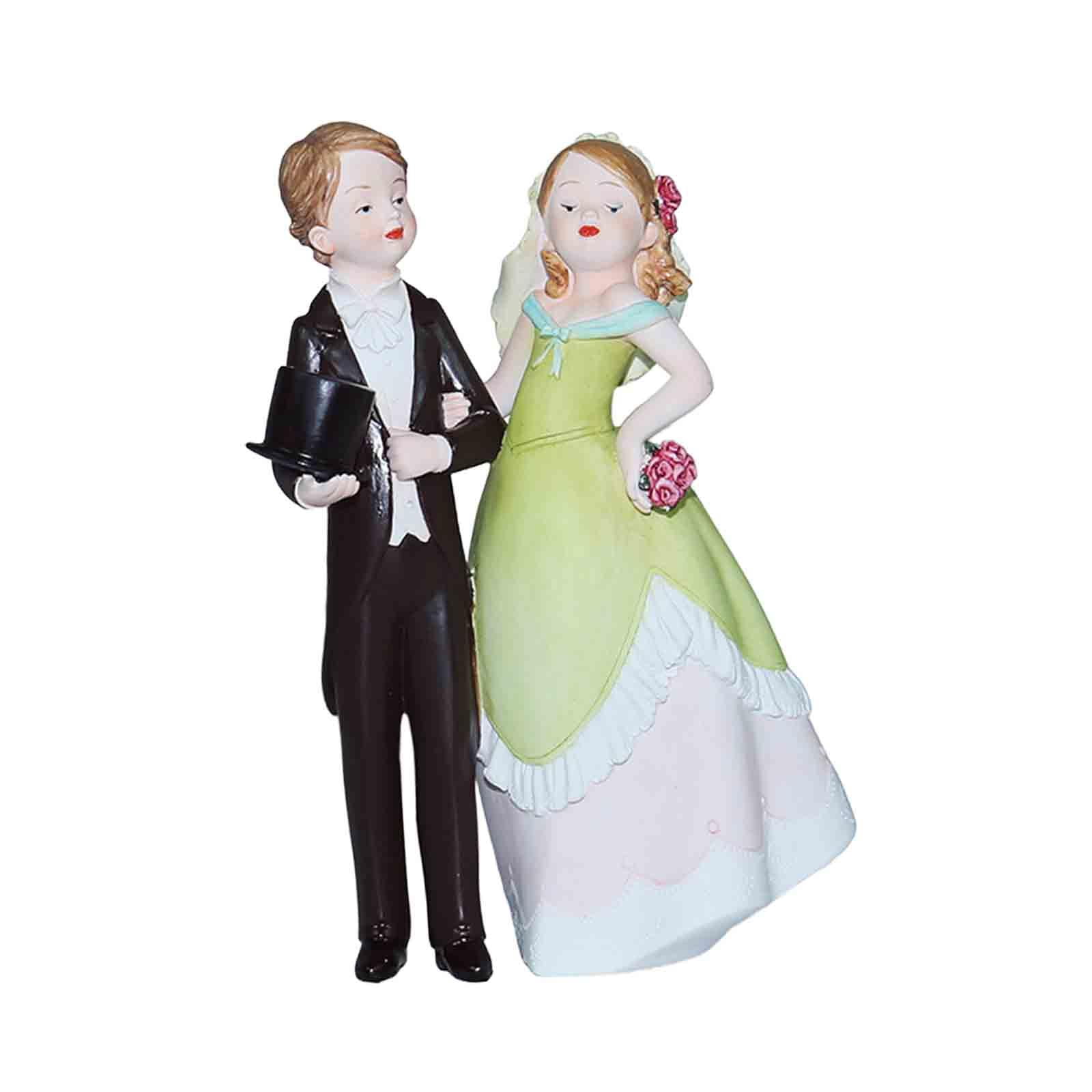 GUOOL Wedding Cake Topper Bride and Groom Mini DIY Micro Landscape Miniature Scene People Wedding Cake Dolls Topper for Anniversary Green Dress