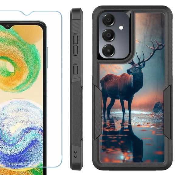 Heavy Duty Dual Layer Hybrid Phone Case for Samsung Galaxy S24 FE 5G with Tempered Glass Screen Protector, by OneToughShield - Deer Autumn
