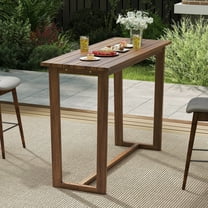 Auranook 59 Inch Outdoor Bar Table, Teak Wood Patio Bar Height Table with Slatted Top, Rectangular Pub Table