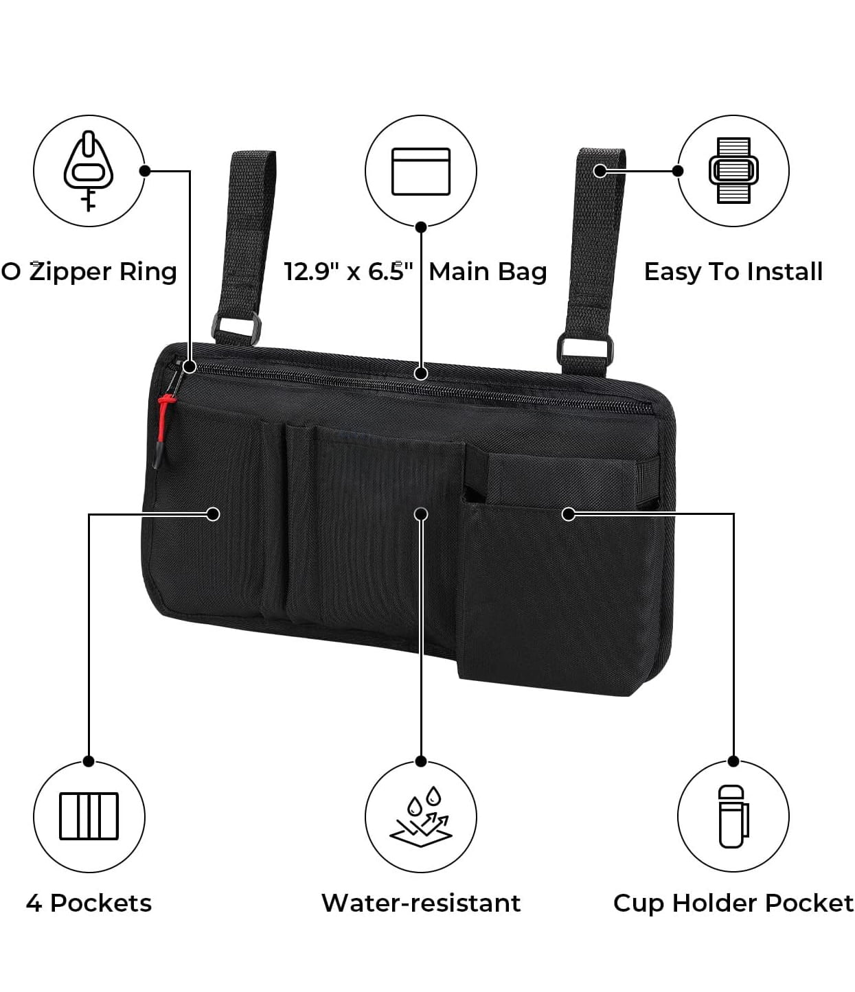 Wheelchair Side Bag with Cup Holder - Storage Pouch (with Drink Holder) for Walkers, Rollators and Mobility Scooters, Ideal Gift
