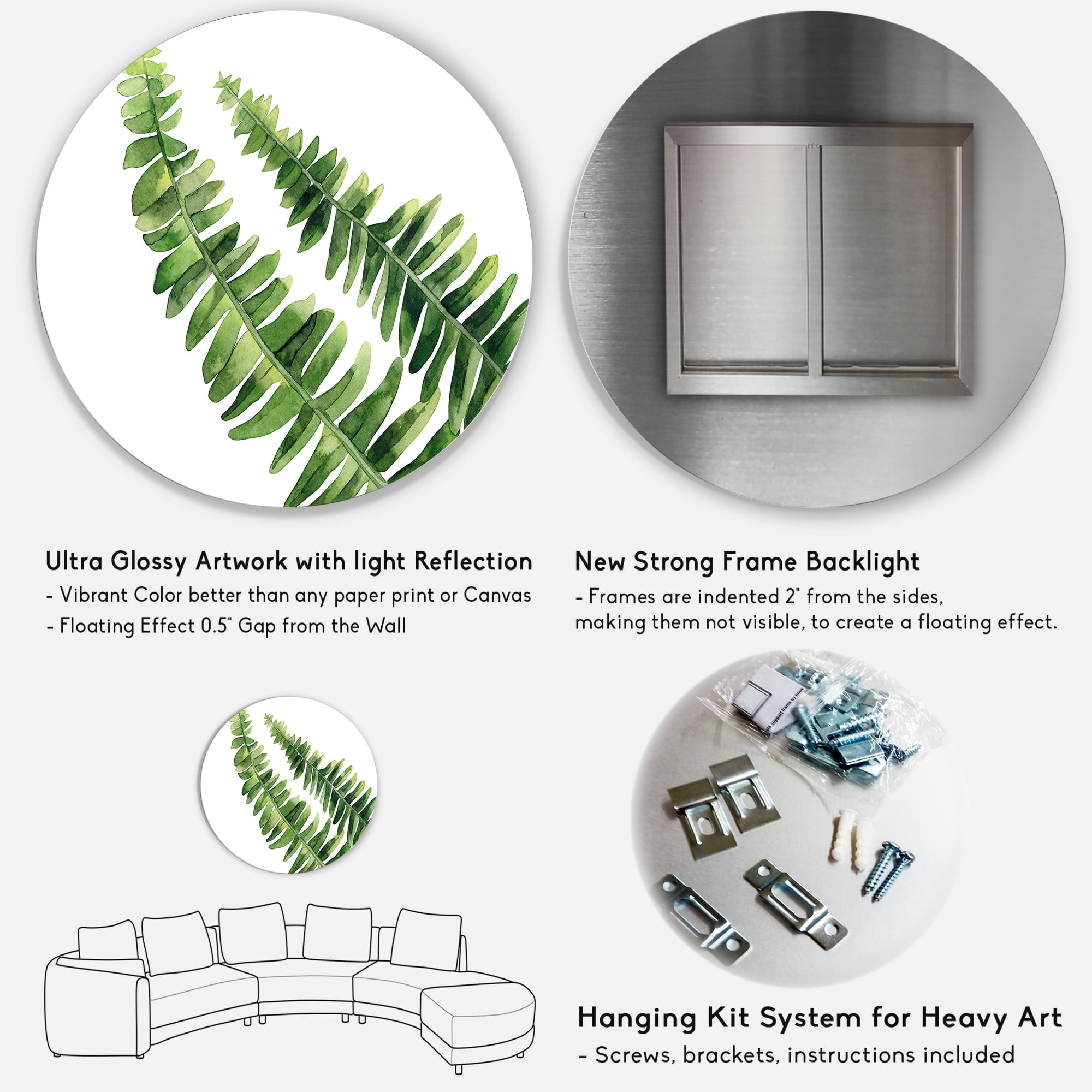 Designart 'Fern Plant Leaves Detail I' Farmhouse Circle Metal Wall Art 36x36 - Disc of 36