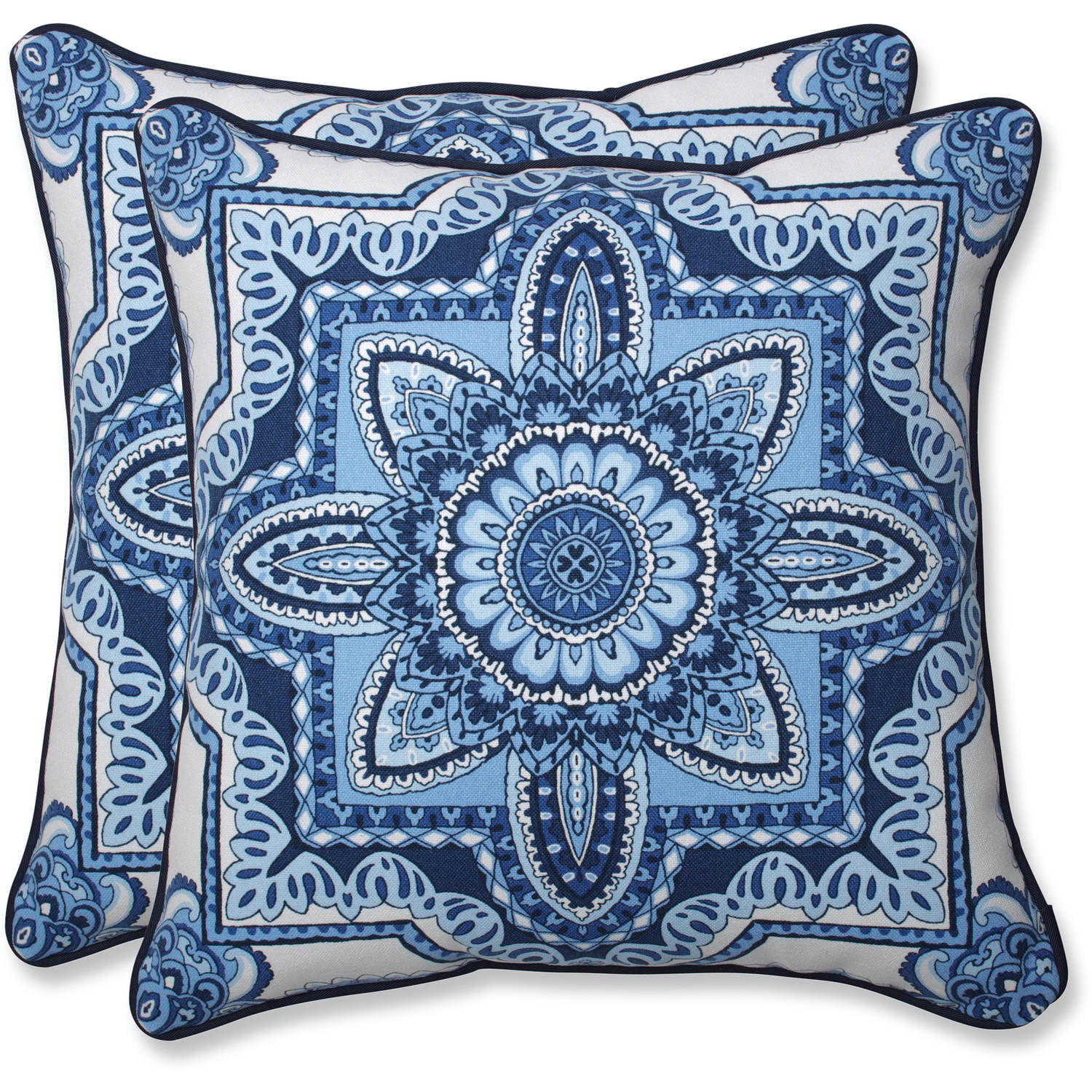 Pillow Perfect Outdoor / Indoor Malacca Blue/White 18.5inch Throw Pillow (Set of 2) Walmart