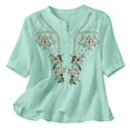 thumbnail image 6 of Women's Embroidered Tops Floral Tunic V Neck Short Sleeve T Shirt Summer Casual Tops Peasant Tunic Loose Blouse QURATI, 6 of 6