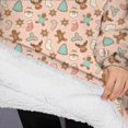 thumbnail image 3 of Oversized Wearable Blanket Hoodie,Pink Christmas Gingerbread and Tree Pattern Sherpa Blanket Hoodie with Super Pockets,Super Warm Fuzzy Pullover for Women & Men, 3 of 6