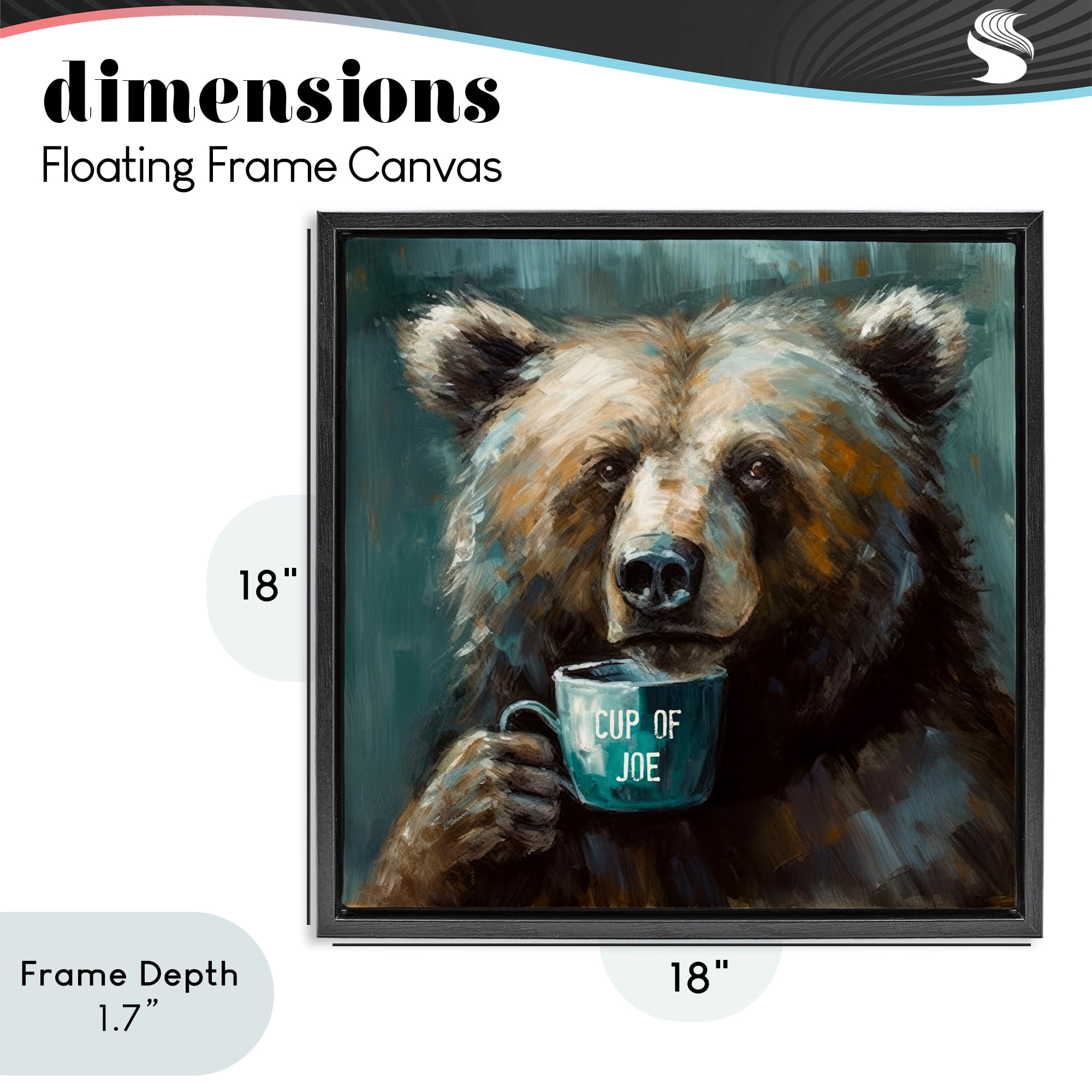 Stupell Industries Bear with Cup Of Joe Black Framed Floater Canvas Wall Art, design by Tina LeCour
