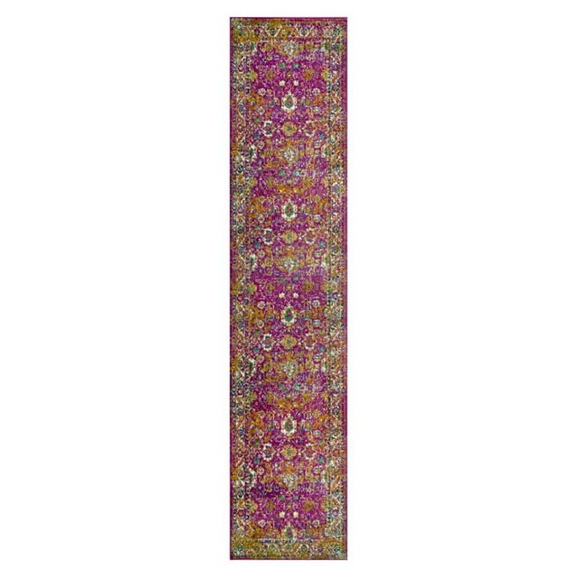594200 Laraline Vintage Turkish Medallion Faded Fuchsia Area Rug 2'2" x 10'
