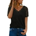thumbnail image 4 of Babysbule Womens Summer Tops Clearance Women Casual Solid Short Sleeve V-Neck Loose Lace Blouse Tops T-Shirt, 4 of 7