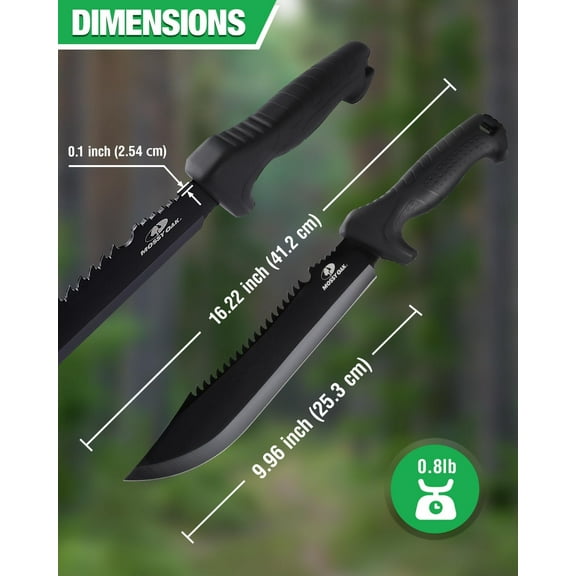 PYYAN-16" Heavy Duty Machete with Saw and Sheath, Sharp Dual-Edge Blade, Ergonomic Non-Slip Handle for Bushcraft, Outdoor Hunting, Garden Cutting and Yard Work