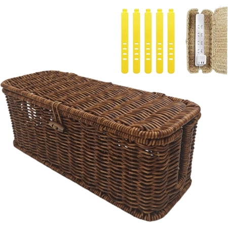 Handwoven Rattan Cable Management Box Ventilated Storage Box for Home and Office Decorative Cord Organizer for Power Strips and Chargers Handwoven Rattan Cable Management Box Ventilated Storage Box for Home and Office Decorative Cord Organizer for Power Strips and Chargers