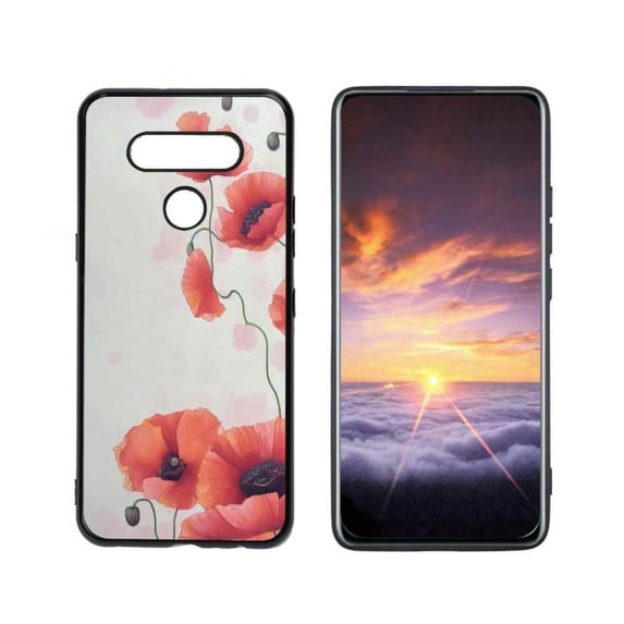 Compatible with LG Q51 Phone Case, Poppies-Pink-232 Case Men Women, Flexible Silicone Shockproof Case for LG Q51