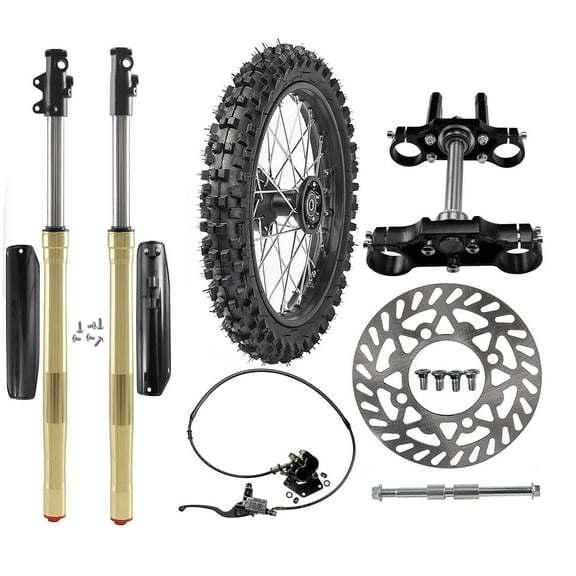Complete 19" Front Wheel Disc Brake Kit Front End, 70/100-19 Wheel Tire and Rim, Tube, 31" Front Forks Triple Tree for Pit Dirt Bike 125cc 140cc 150cc 200cc Apollo SSR Taotao Offroad