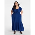 thumbnail image 2 of Terra & Sky Women's Plus Size Sweetheart Maxi Dress with Flutter Sleeves, Sizes 0X-5X, 2 of 5