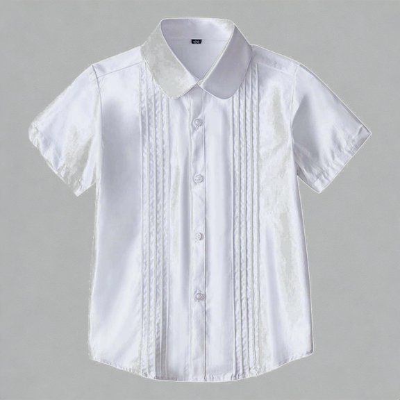 Krdevn Girls Flutter Collar Short Sleeve Button Down Shirt Summer School Uniform Blouse for Kids,3-4 Years