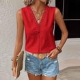 thumbnail image 6 of Women's Summer Sleeveless V Neck Top Tops Shirts Blouses Hollow Out Mesh Loose Fit Solid Color Casual Daily Wear Vacation Beach Party Night Out Fashion Essential Gift for Women, 6 of 9