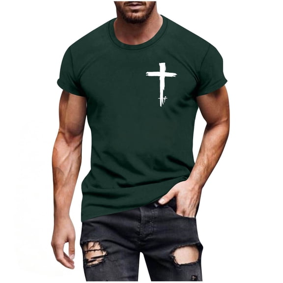 Rvwovn Men's Short Sleeve Crewneck T-Shirt, Summer Casual Tee with Cross Graphic Print S-2X