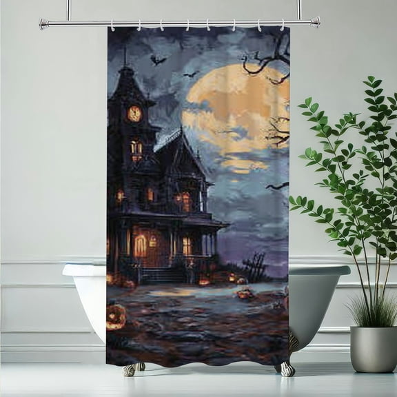 RKSupls Christmas Shower Curtain, Castle Pumpkin Shower Curtain with Hooks for New Year Home Bathroom Decor Washable Curtains, 36x72 in
