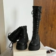 thumbnail image 5 of Black Ladies Tall Boots With Lace-Up And Buckle Detail Thick Heel For Casual, 5 of 9