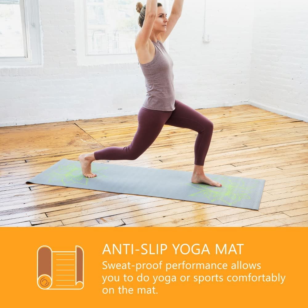 Sol Living 6P Free Yoga Mat Yoga Mat Stretching Pilates Meditation Exercise Mat Gym Equipment Non Slip Portable Travel Yoga Accessories Foldable Workout Mat - 24" x 72" - Grey