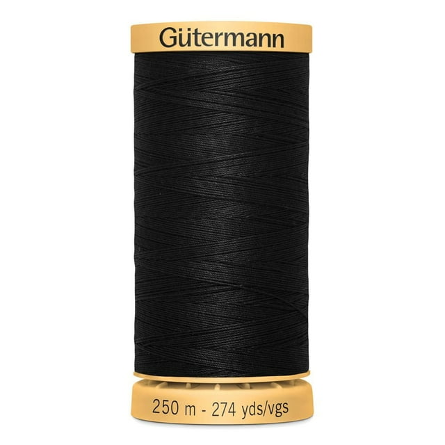 GÜTERMANN Cotton 50wt Thread, 250m, Black, Strong & Lustrous for Sewing
