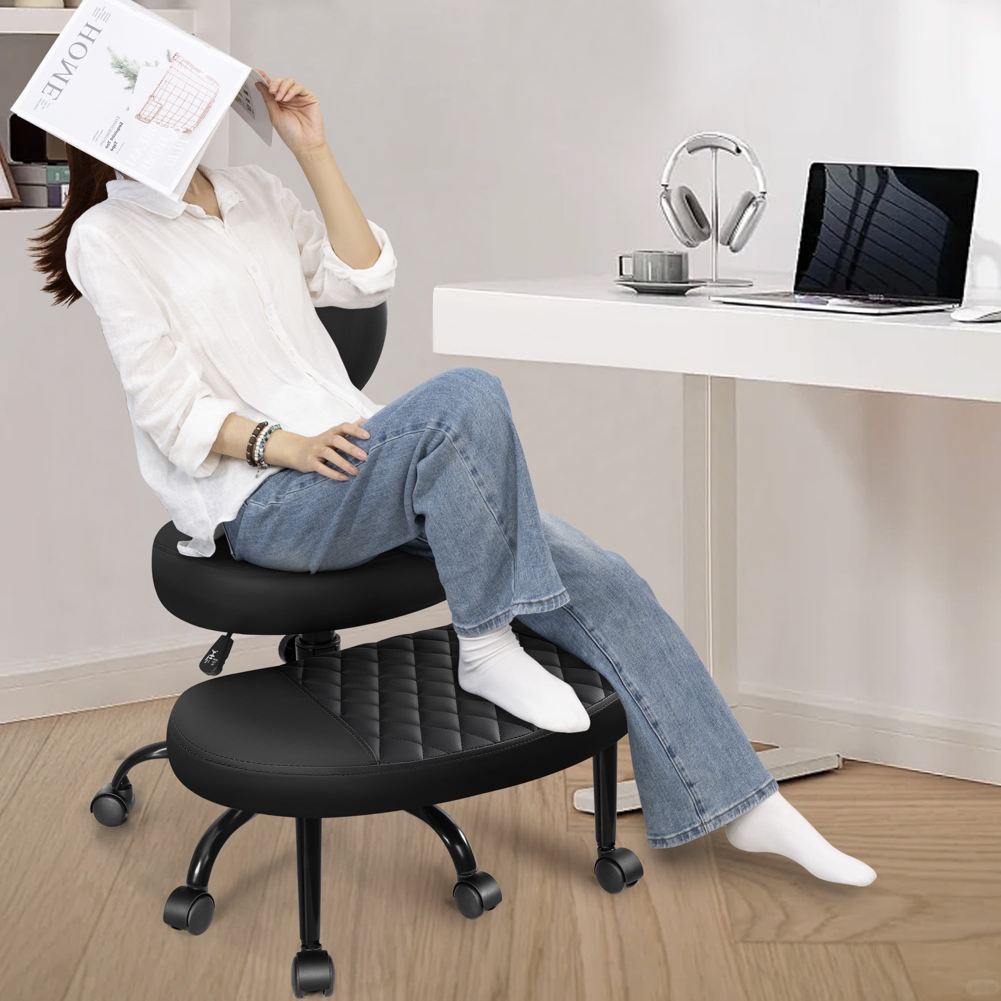 Primy Ergonomic Cross Legged Office Chair, ADHD Meditation Yoga Chair with Back Support, Adjustable Height Kneeling Chair for Adults with Wide Seat