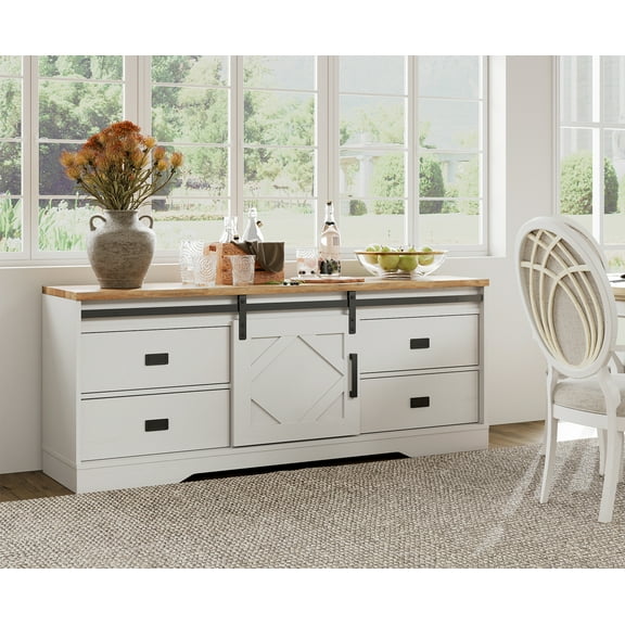 Modern TV Stand for up to 70" TVs with Drawers and Adjustable Shelf for Living Room, Cream White