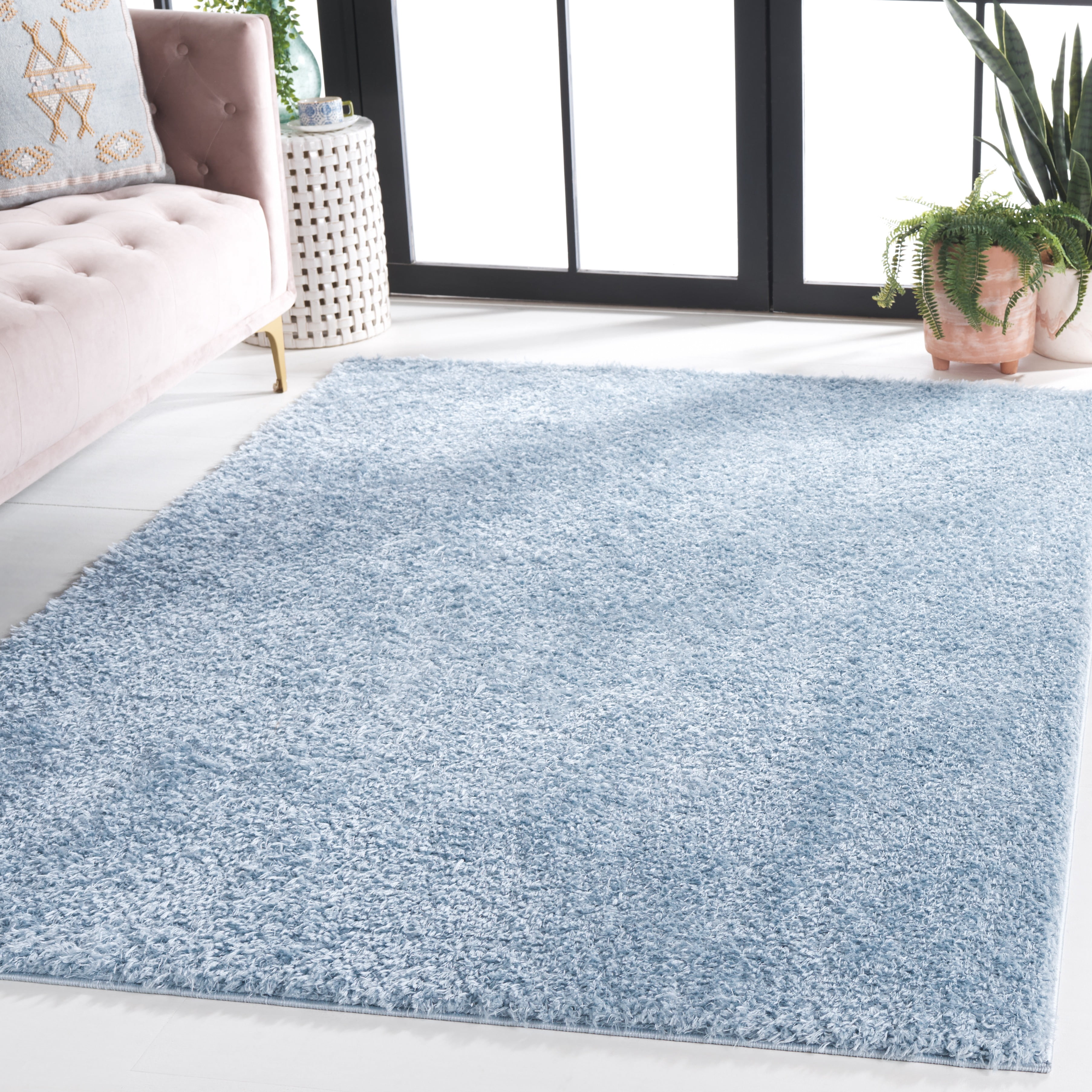 Safavieh Lindsay Deborah Solid Polyester Shag Area Rug, Aqua, 6' x 9'