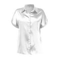 thumbnail image 5 of Womens Summer Tops Silk Button Down Satin Short Sleeve V Neck Casual Work Blouse Summer Shirts for Women White XL, 5 of 5