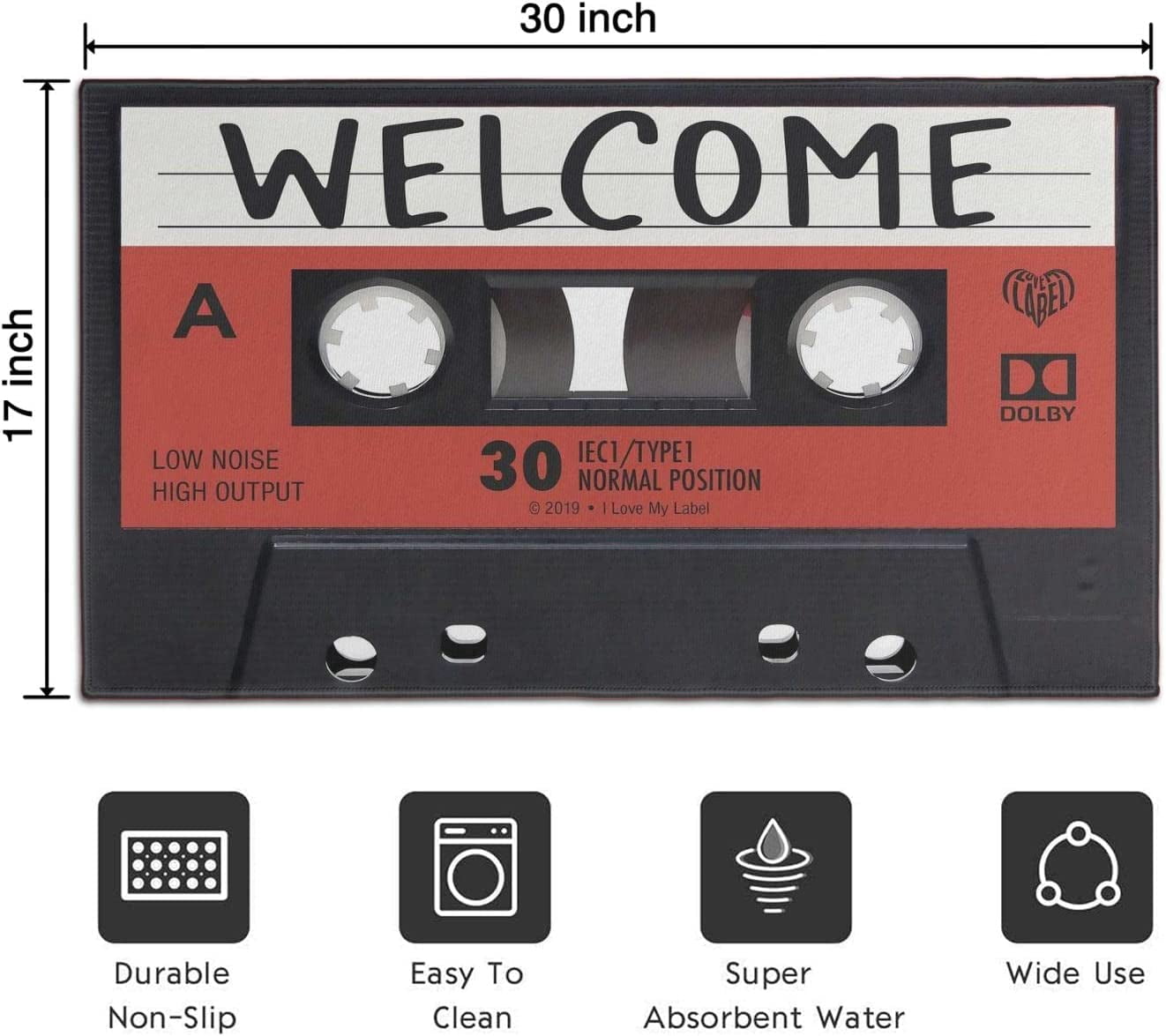 Retro Music Tapes Doormat Non-Slip Absorbent Resist Dirt Front Door Mat Machine Washable Welcome Mats Outdoor Inside Floor Rugs for Entryway 30" X 17"