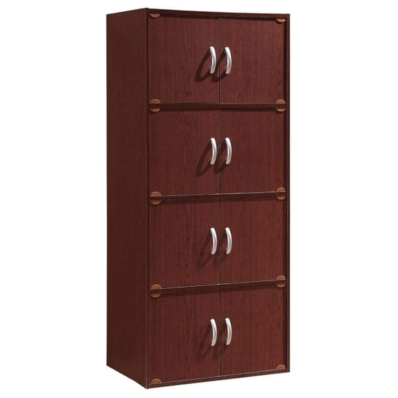 4-Shelf, 8-Door Cabinet Bookcase, Mahogany