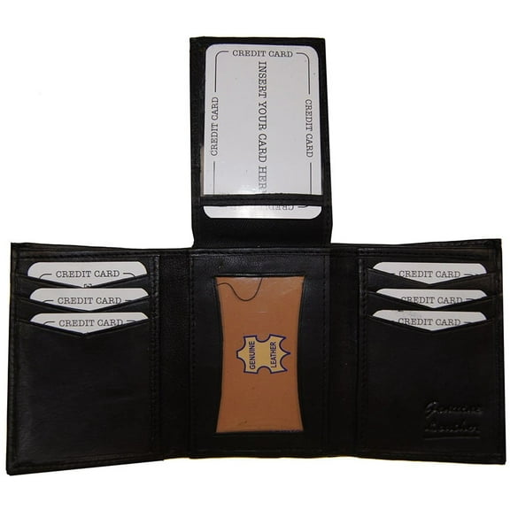 Improving Lifestyles Leather Mens WalletTrifold Black FIXED FlipUp Window ID FREE Organza Gift Bag SUN1125BK