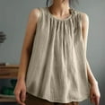 thumbnail image 5 of tarylea Womens Cotton Linen Tank Tops Sleeveless Summer Shirts Crewneck Plated Dressy Casual Blouses, 5 of 9
