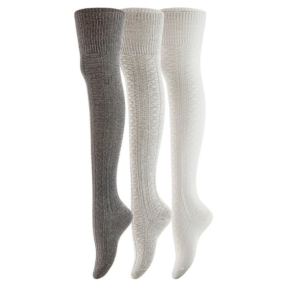 AATMart Attractive Big Girl's Women's 3 Pairs Lightweight Moisture Wicking & Extra Soft Knee High Cotton Socks Size 6-9 M1025 Dark Grey, Grey,CreamWhite