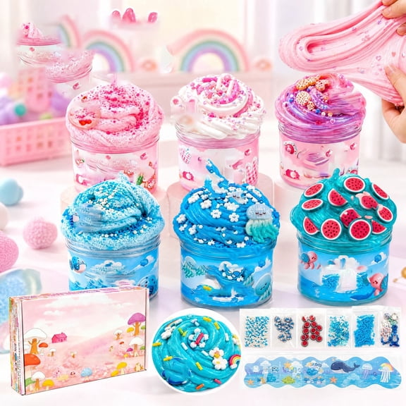 6 Pack Pink Slime Kit for Girls Ages 4-12 Cloud Butter Clear Party Favors, Non-Sticky Soft Sensory Toys Scented Slimes Goodie Bag Stuffers Birthday Gift Set