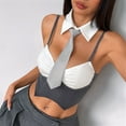 thumbnail image 2 of Women'S Striped Two-Piece Set, Including A Fake Collar Herringbone Top and A Mini Skirt Set Grey M, 2 of 8