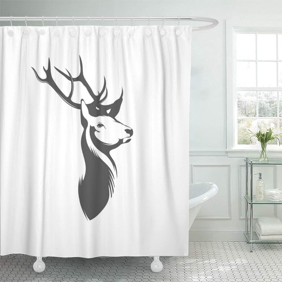 CYNLON Deer Head on Antler Buck Draw Graphic Horn Bathroom Decor Bath Shower Curtain 66x72 inch
