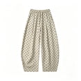 thumbnail image 6 of Women's Boho Polka Dot Trousers Summer Cotton Linen Elastic Waist Barrel Pants Loose Fit Casual Beach Pants Khaki L, 6 of 6