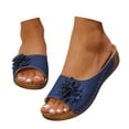thumbnail image 3 of Slippers for Women,Stylish Opentoe Wedges With Leather Top And Flower Slippers Are Comfortable Shoes With Temperament,Womens Slippers,Navy,6, 3 of 8