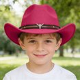 thumbnail image 2 of NOLDARES Cowboy Hats for Kids Vintage Wide Brim Felt Cowboy Hat Girls Cowgirl Hat with Belt Buckle(Hot Pink,3-18 Y), 2 of 7