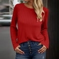 thumbnail image 2 of HVOBTTY Women's Long Sleeved T Shirt, Fall and Winter Tops for Women, Women's Casual Soft Solid Color Long Sleeve Crew Neck Lightweight Pullover Top Red, Red, 2 of 5