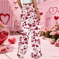 thumbnail image 6 of LWavelet Soft Fabric Heart Print Wide Leg Pants Women Valentine's Day Casual Wear Vermilion L, 6 of 6