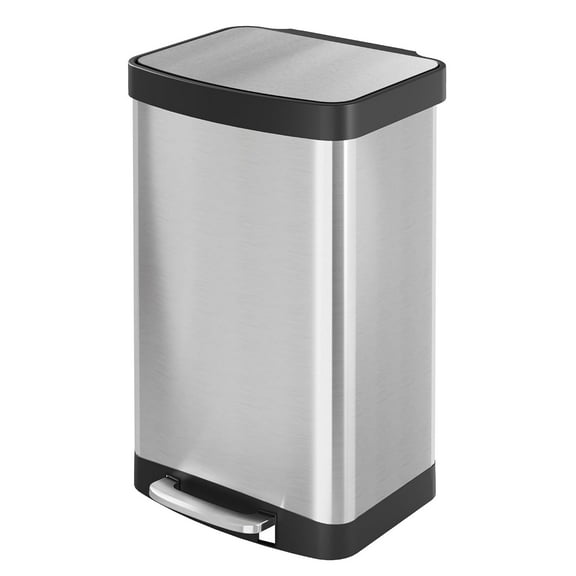 55 Liter Gallon Trash Can with Soft-Close Lid, 14.5 Gallon Brushed Stainless Steel Garbage Can, Kitchen Trash Can with Hands-Free Step, Integrated Bag Ring, Silver