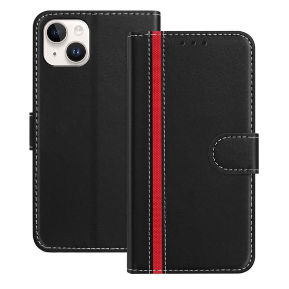 for iPhone 14 Wallet Case, Fashion PU Leather TPU Card Slots Cash Pocket Kickstand Full Body Protection Men and Women Shockproof Protective Phone Cover for iPhone 14, Black
