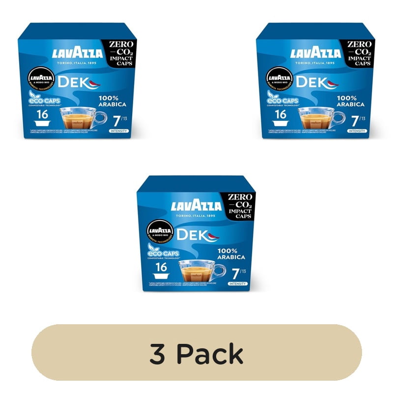 Lavazza A Modo Mio Compostable Dek Cremoso Coffee Capsules, 16 pods per pack, British Import (Pack of 3)