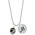 thumbnail image 1 of Delight Jewelry Silvertone Lime Leaves on Black Band Spinner Silvertone Script Initial Disc - M - Charm Necklace, 20"+3", 1 of 4