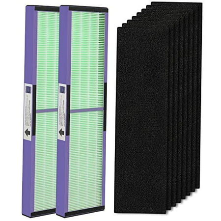 isinlive 2 Pack FLT5000 True HEPA Filter C Replacement with Pet Pure Treatment, and 8 Pack Activated Carbon Pre-Filters for GermGuardian Air Purifier AC5000 AC5000E AC5250PT AC5350B AC5