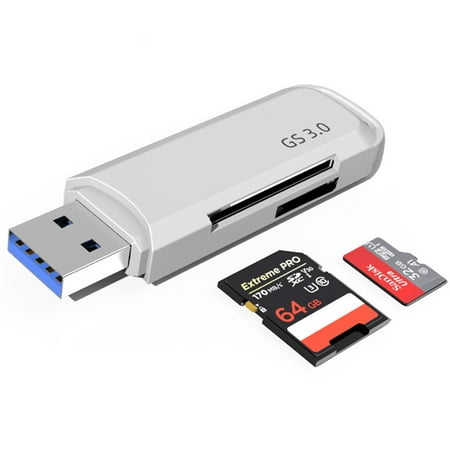 USB 3.0 SD/Micro SD Card Reader, SD 3.0 Card Adapter for SD/SDXC/SDHC, Micro SD/Micro SDXC/Micro SDHC Cards Compatible MacBook Pro/Air, Surface, Chromebook, More