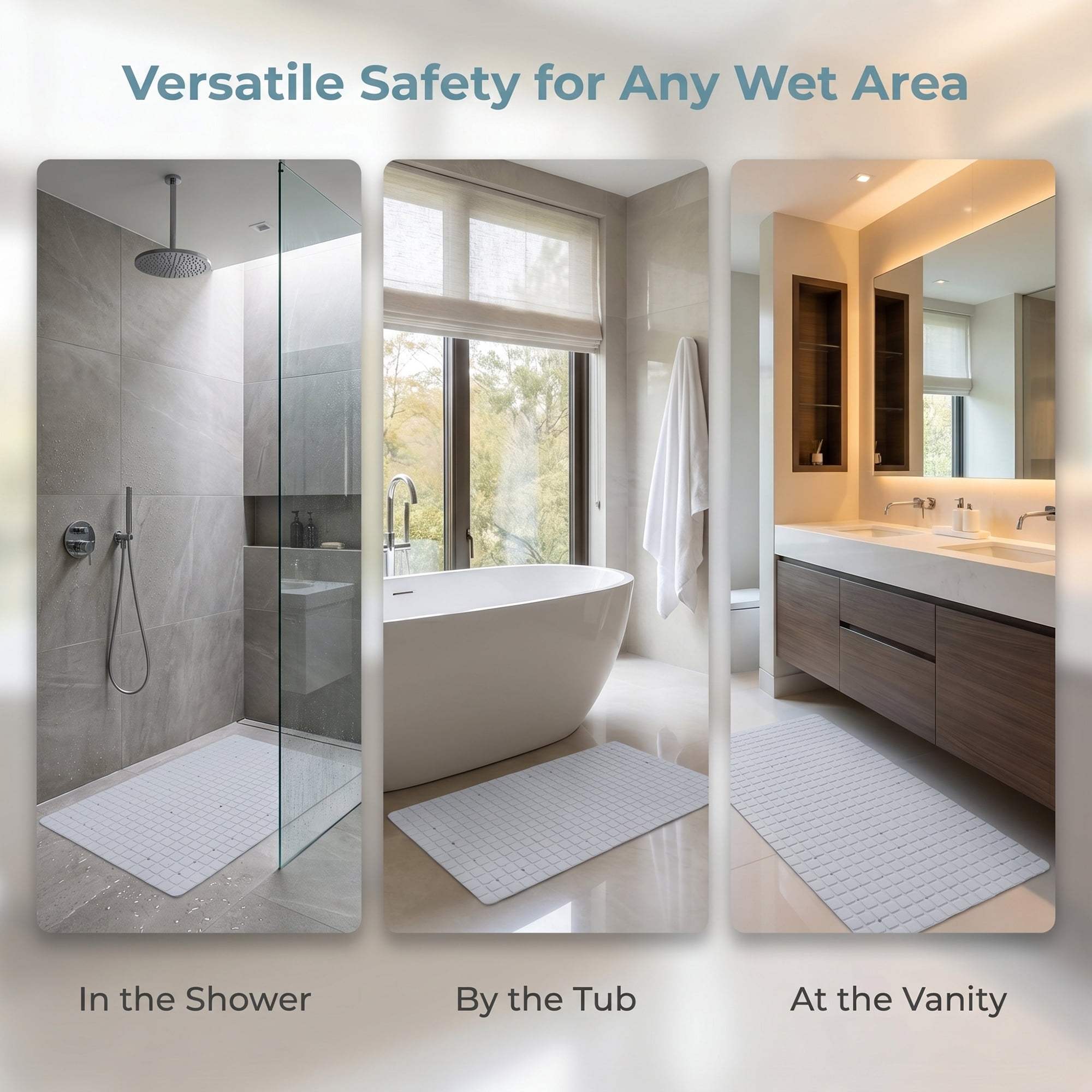 Unique Bargains Non-Slip Bathtub Mat with Strong Suction Cup and Quick Dry White 30" x 18"
