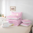 thumbnail image 6 of Feelyou Fashion Pink Stripes Bedding Comforter Set 7pcs for Teen, Initial J Letter King Bedding Sets, Cute Princess Cartoon Reversible Bed Sheets, Lightweight Room Decor, 6 of 8