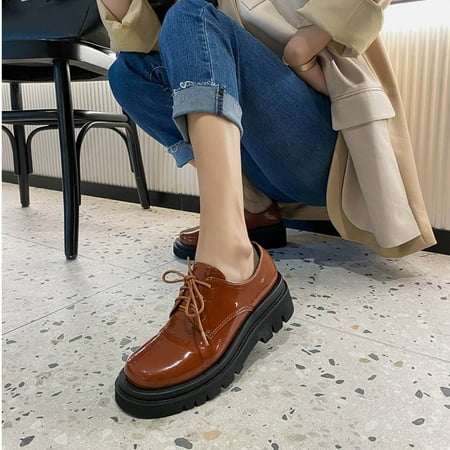 

Zunfeo Women Ankle-High Boots- Retro Cross Lace Broch Deep Mouth Round Toe Ladies Casual Shoes Brown 5.5